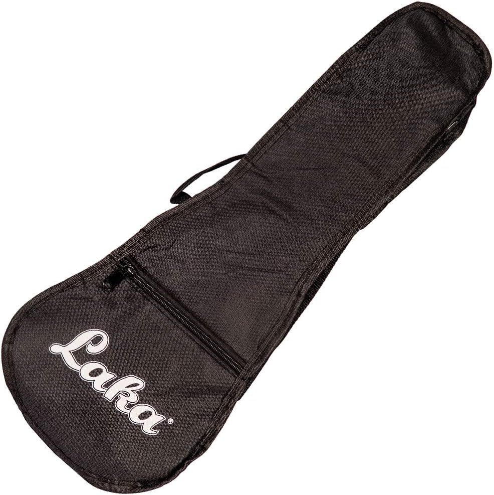 A black fabric instrument gig bag with a white 'Laka' logo printed on the front pocket, shown on a plain white background.